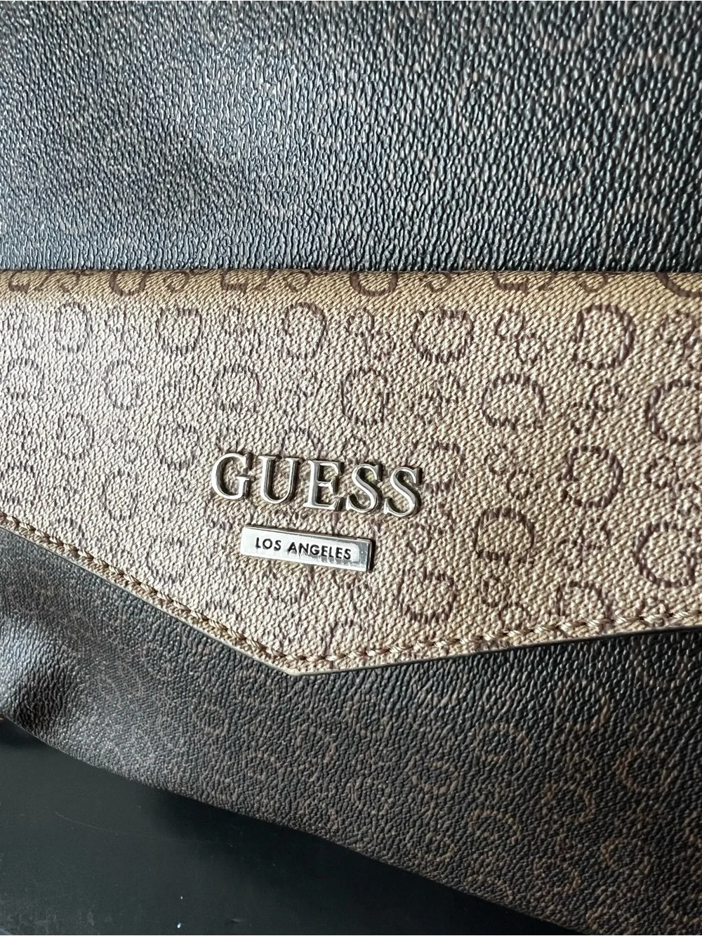 GUESS Two-Tone Logo Mini Backpack in Dark Brown and Tan